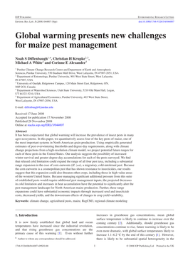 Global Warming Presents New Challenges for Maize Pest Management