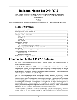 Release Notes for X11R7.6 the X.Org Foundation [ November 2010