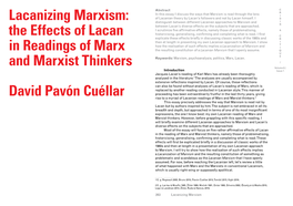 Lacanizing Marxism: the Effects of Lacan in Readings of Marx And