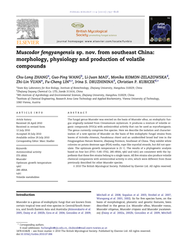 Muscodor Fengyangensis Sp. Nov. from Southeast China: Morphology, Physiology and Production of Volatile Compounds