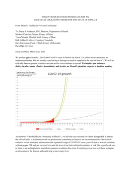 Urgent Request from Physicians for an Immediate Lock-Down Order for the State of Hawai’I