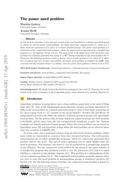 The Power Word Problem Markus Lohrey Universität Siegen, Germany Armin Weiß Universität Stuttgart, Germany