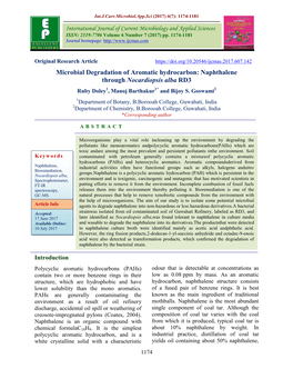 Microbial Degradation of Aromatic Hydrocarbon: Naphthalene Through Nocardiopsis Alba RD3