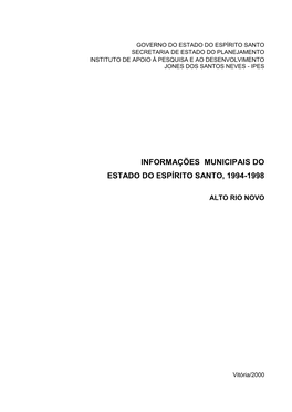 Informações Municipais Do Estado Do Espírito Santo, 1994-1998