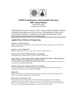 WHOI Contributions to the Scientific Literature 2002 Annual Report MBL/WHOI Library Woods Hole, MA 02543