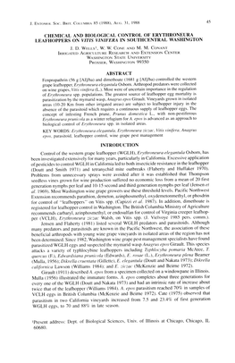 CHEMICAL and BIOLOGICAL CONTROL of ERYTHRONEURA LEAFHOPPERS on Vitls VINIFERA in SOUTHCENTRAL WASHINGTON