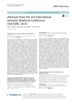 Abstracts from the 3Rd International Genomic Medicine Conference (3Rd IGMC 2015) Jeddah, Kingdom of Saudi Arabia