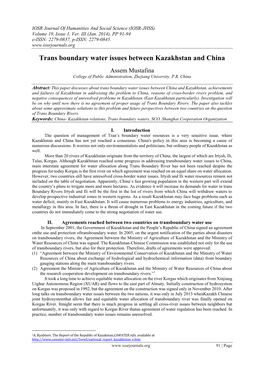 Trans Boundary Water Issues Between Kazakhstan and China