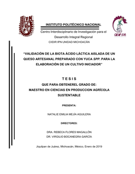 T E S I S Que Para Obtenerel Grado De: Maestro En Ciencias En Produccion Agrícola Sustentable