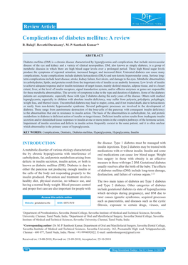 Complications of Diabetes Mellitus: a Review R