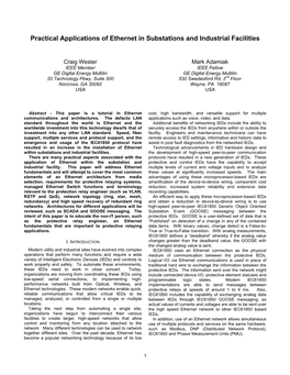 Practical Applications of Ethernet in Substations and Industrial Facilities