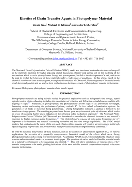 Kinetics of Chain Transfer Agents in Photopolymer Material