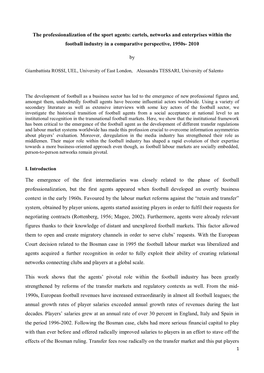 Cartels, Networks and Enterprises Within the Football Industry in a Comparative Perspective, 1950S- 2010