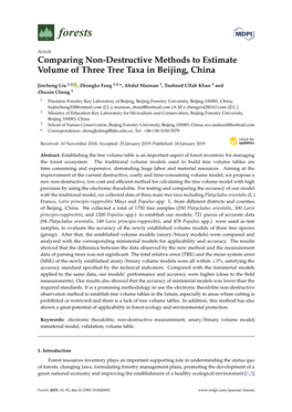 Comparing Non-Destructive Methods to Estimate Volume of Three Tree Taxa in Beijing, China