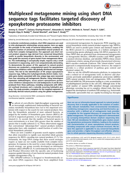 Multiplexed Metagenome Mining Using Short DNA Sequence Tags Facilitates Targeted Discovery of Epoxyketone Proteasome Inhibitors