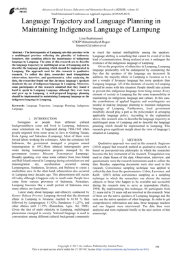 Language Trajectory and Language Planning in Maintaining Indigenous Language of Lampung