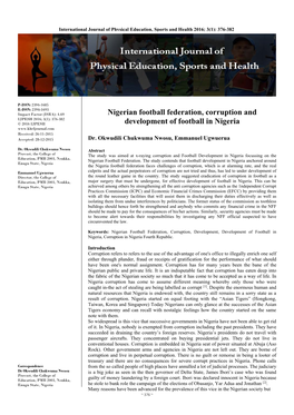 Nigerian Football Federation, Corruption and Development of Football In