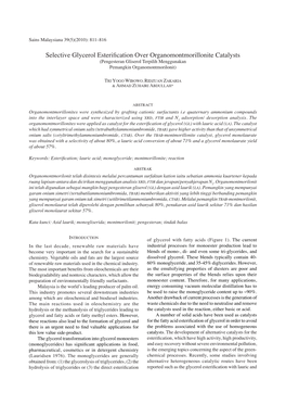 Selective Glycerol Esterification Over Organomontmorillonite Catalysts (Pengesteran Gliserol Terpilih Menggunakan Pemangkin Organomontmorilonit)