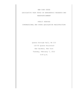 New York State Legislative Task Force on Demographic Research and Reapportionment Public Hearing Congressional and State Legisl