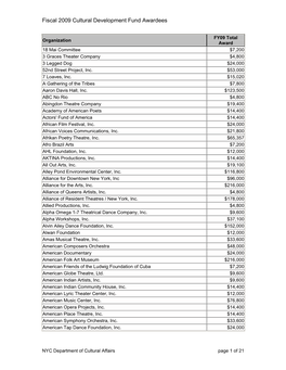 Fiscal 2009 Cultural Development Fund Awardees