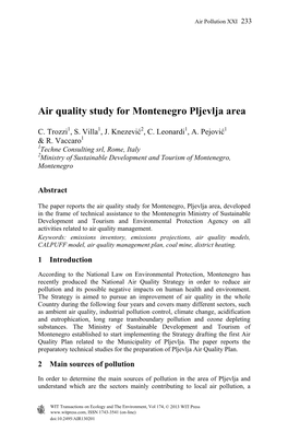 Air Quality Study for Montenegro Pljevlja Area