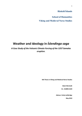 Weather and Ideology in Íslendinga Saga a Case Study of the Volcanic Climate Forcing of the 1257 Samalas Eruption