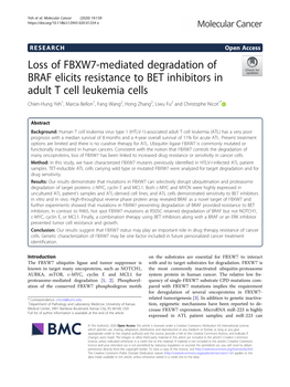 Loss of FBXW7-Mediated Degradation of BRAF Elicits Resistance to BET