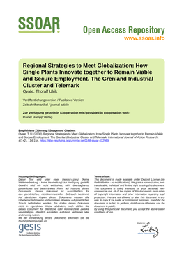 Regional Strategies to Meet Globalization: How Single Plants Innovate Together to Remain Viable and Secure Employment