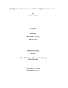 Physiological Characterization of the Mixotrophic Dinoflagellate Amphidinium Carterae