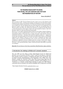 Re-Framing Masculinity in Japan: Tom Cruise, the Last Samurai and the Fluid Metanarratives of History