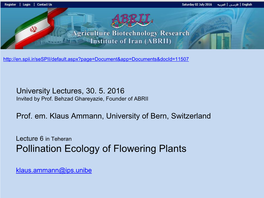 Pollination Ecology of Flowering Plants