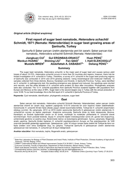 First Report of Sugar Beet Nematode, Heterodera Schachtii