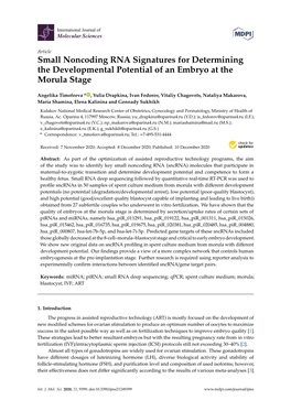 Small Noncoding RNA Signatures for Determining the Developmental Potential of an Embryo at the Morula Stage