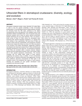 Ultraviolet Filters in Stomatopod Crustaceans: Diversity, Ecology and Evolution Michael J