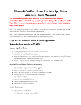 Microsoft Certified Power Platform App Maker Associate – Skills Measured