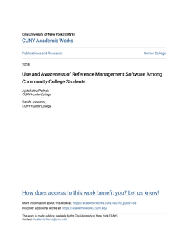 Use and Awareness of Reference Management Software Among Community College Students
