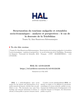 Structuration Du Tourisme Malgache Et Retombées Socio-Économiques