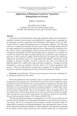 Application of Biological Control to Vegetation Management in Forestry