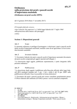 Ordinanza Sulla Protezione Dei Prati E Pascoli Secchi D'importanza