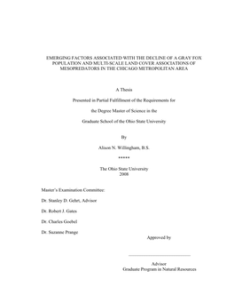 Emerging Factors Associated with the Decline of a Gray Fox Population and Multi-Scale Land Cover Associations of Mesopredators in the Chicago Metropolitan Area