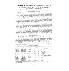 University of Texas Radiocarbon Dates Iii F