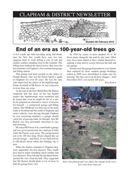 Clapham & District Newsletter End of an Era As 100-Year-Old Trees Go