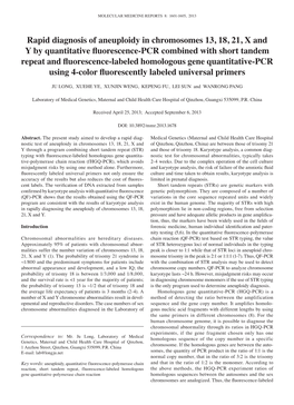 Rapid Diagnosis of Aneuploidy in Chromosomes 13, 18, 21, X and Y by Quantitative Fluorescence-PCR Combined with Short Tandem