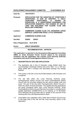 DEVELOPMENT MANAGEMENT COMMITTEE 19 NOVEMBER 2018 Case No: 18/01574/S73 Proposal: APPLICATION for the VARIATION of CONDITIO