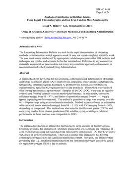 LIB NO 4438 Detection of Antibiotic Residues in Distillers Grains