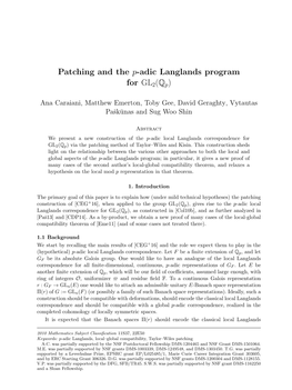 Patching and the P-Adic Langlands Program for GL2(Qp)