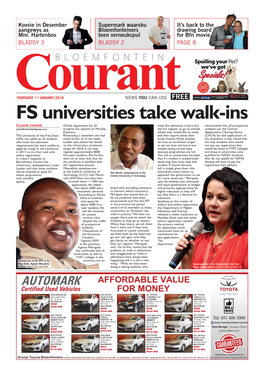 FS Universities Take Walk-Ins