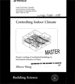 Controlling Indoor Climate. Passive Cooling of Residential Buildings in Hot-Humid Climates in China