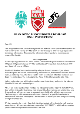 Gran Fondo Bianchi Double Devil 2017 Final Instructions