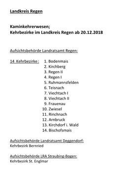 Kehrbezirke Im Landkreis Regen Ab 20.12.2018
